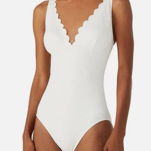 kate spade Textured Scallop Halter Plunge One Piece Swimsuit Size L - Picture 1 of 2